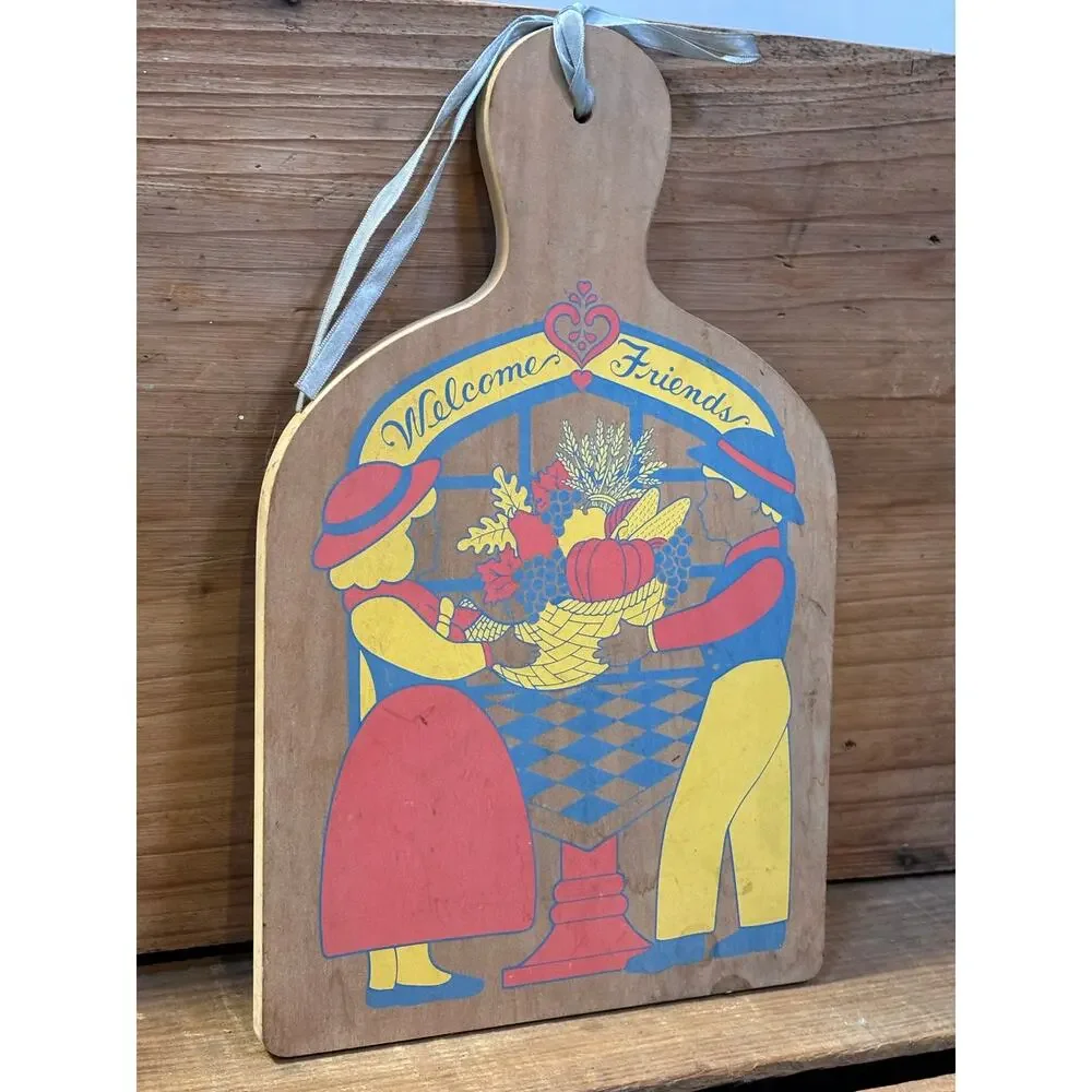 Vintage 1990s Decorative Cutting Board Pennsylvania Dutch Folk Art Shelf Sitter!